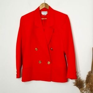 Vintage Faux Red Suede Blazer Princess Diana Gold Retro Buttons Classic 90's